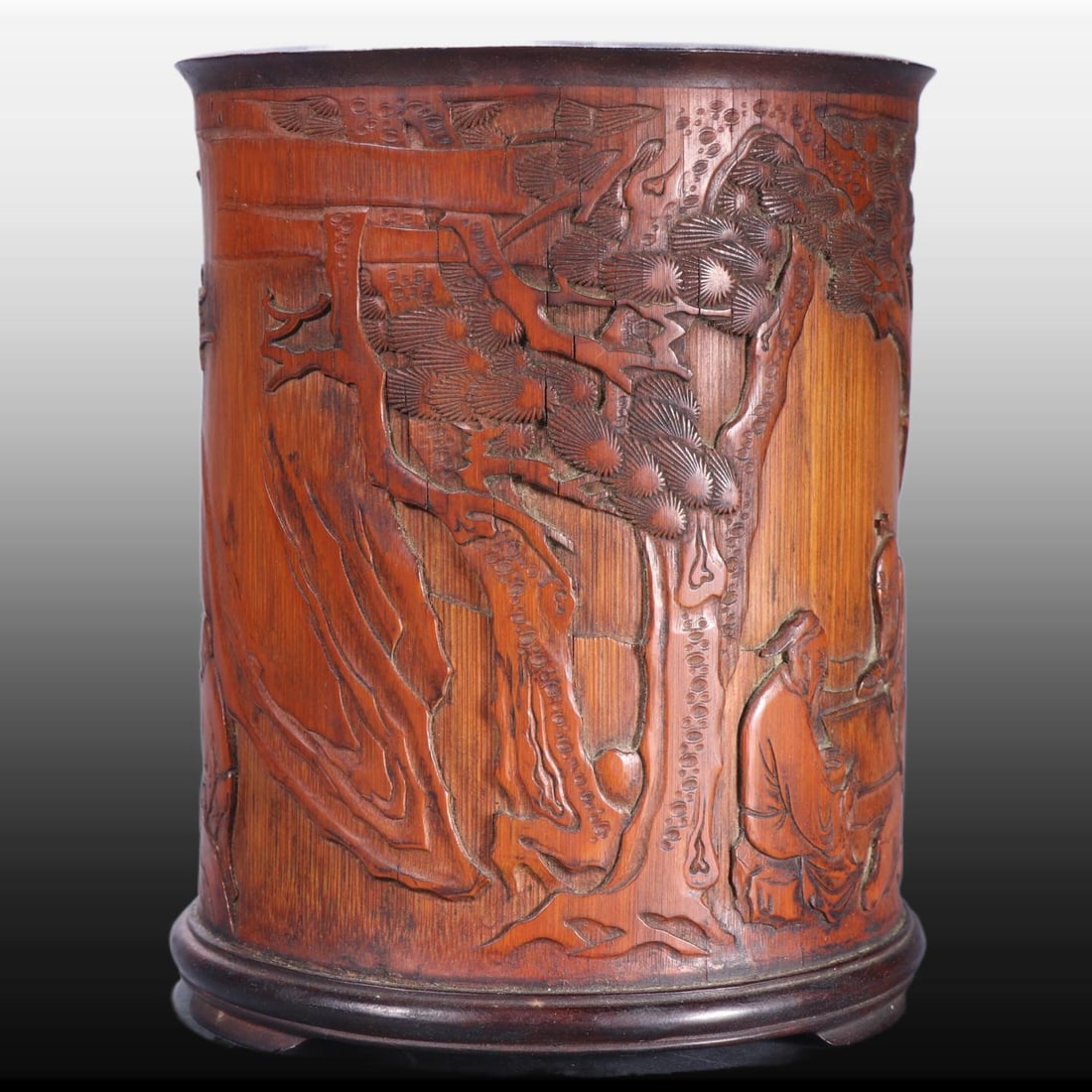 A Exquisite Bamboo Carved Figures Pattern Brush Pot - 3