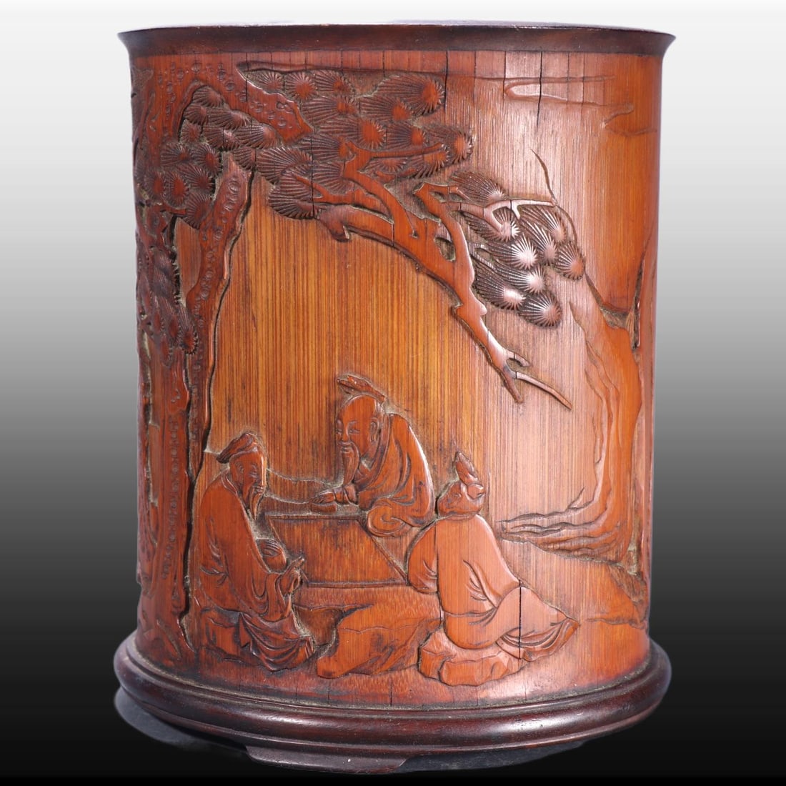 A Exquisite Bamboo Carved Figures Pattern Brush Pot - 4