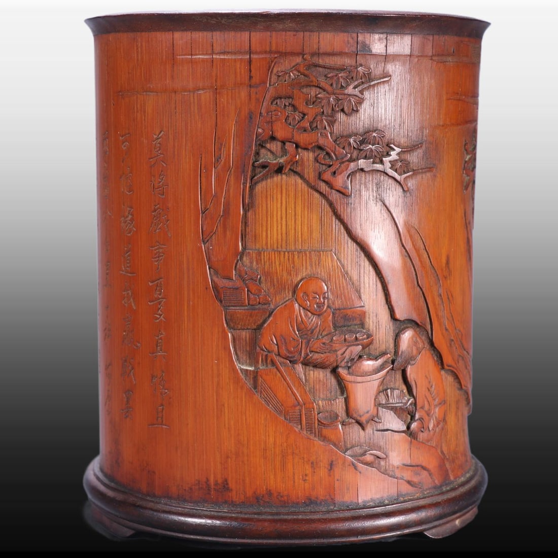 A Exquisite Bamboo Carved Figures Pattern Brush Pot - 7