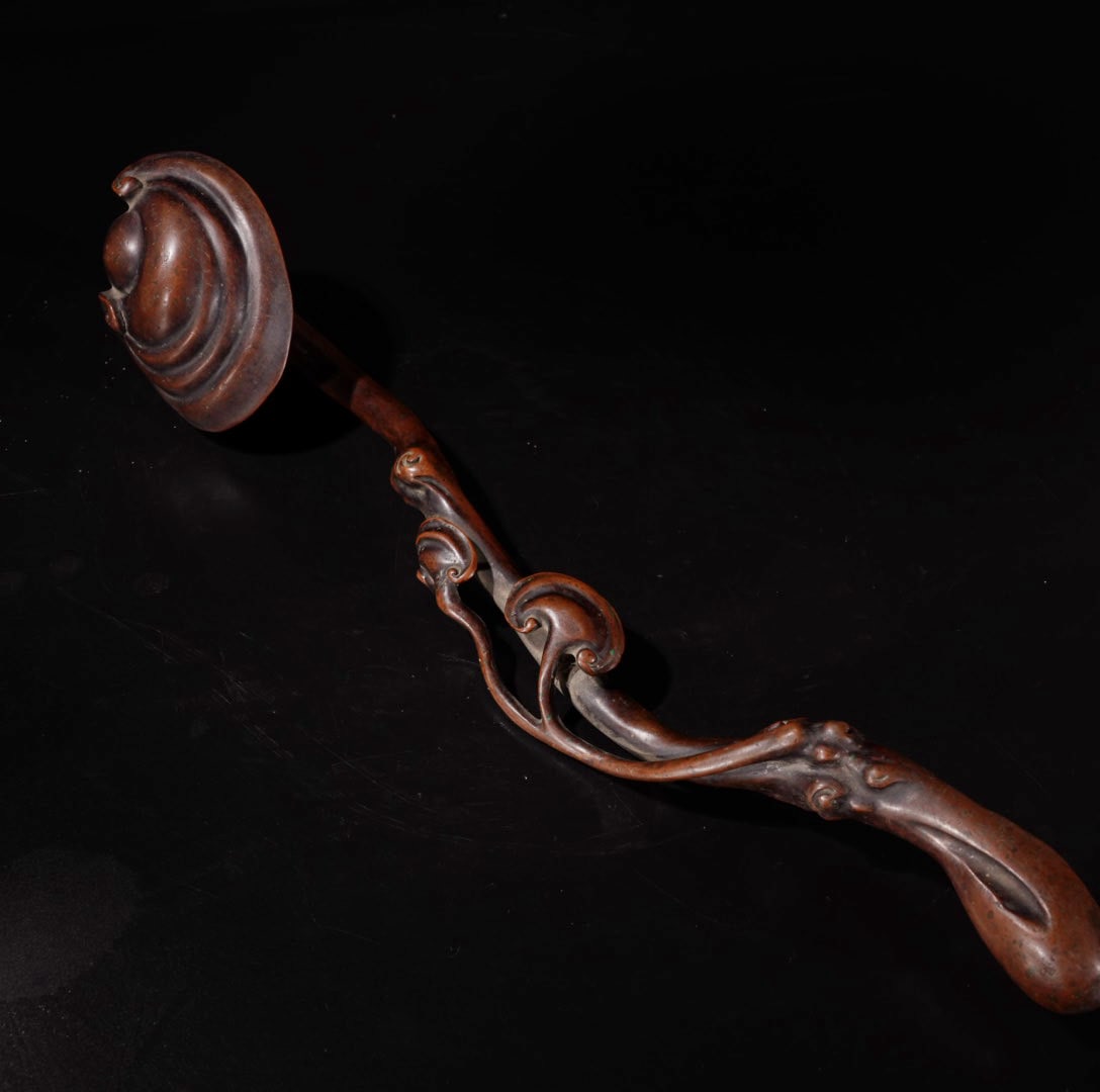 A Exquisite Red Copper Ruyi Ornament: A Exquisite Red Copper Ruyi Ornament,Ming Dynasty, China,Size:14.2in,Weight:1320g 紫铜如意摆件,中国明代