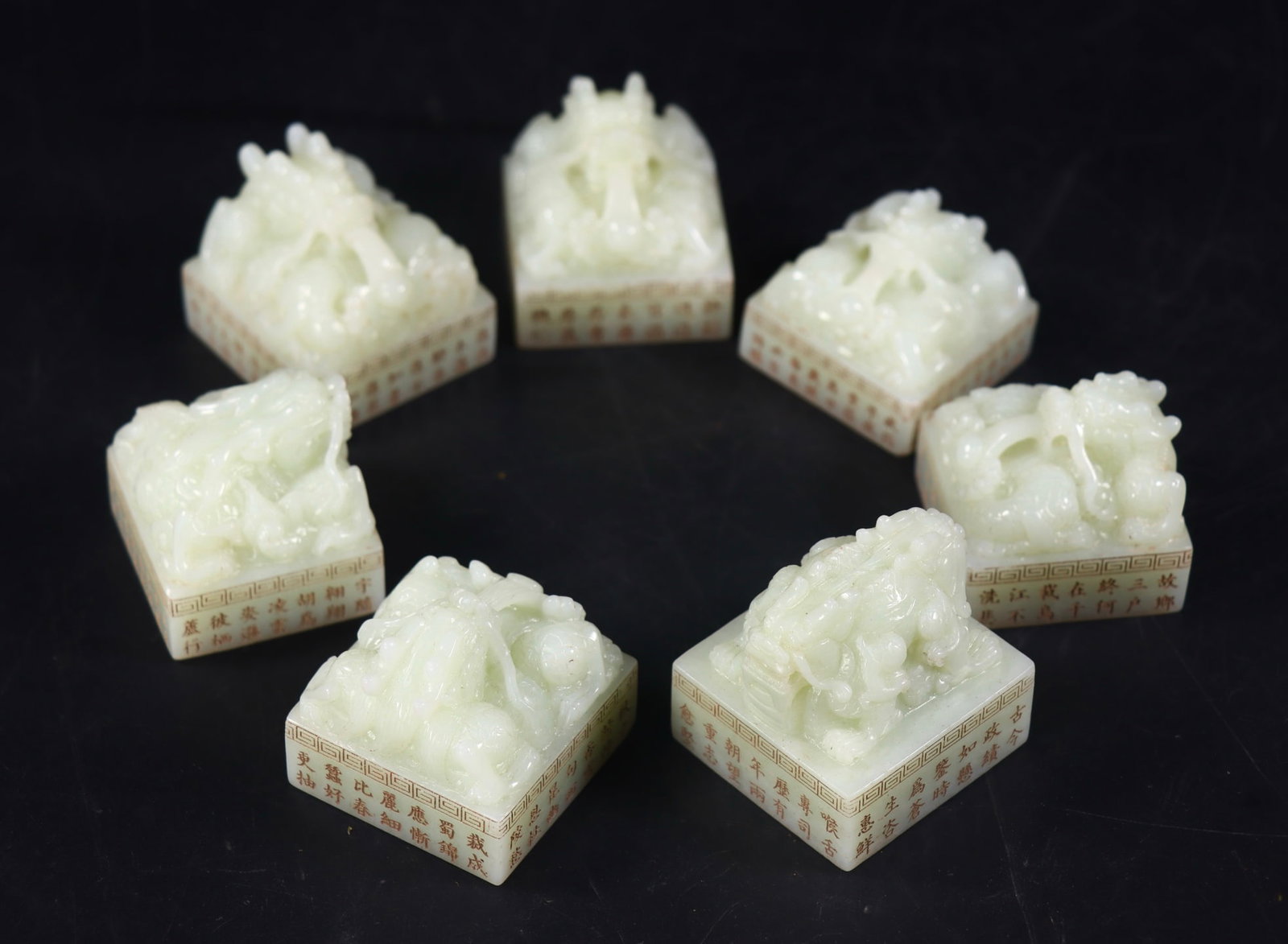 A Set of Exquisite Hotan White Jade Dragon Seal: A Set of Exquisite Hotan White Jade Dragon Seal,Qing Dynasty, China,Size:2inx1.8inx1.8in,1.6inx1.8inx1.8in,Weight:1000g