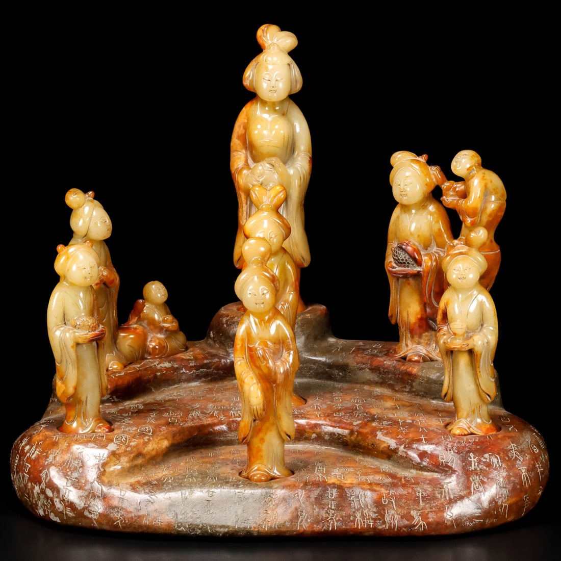 A Set of Exquisite Hotan Jade Figures Ornament: A Set of Exquisite Hotan Jade Figures Ornament,Tang Dynasty, China,Size:15.4inx11.8inx13in,Weight:19500g