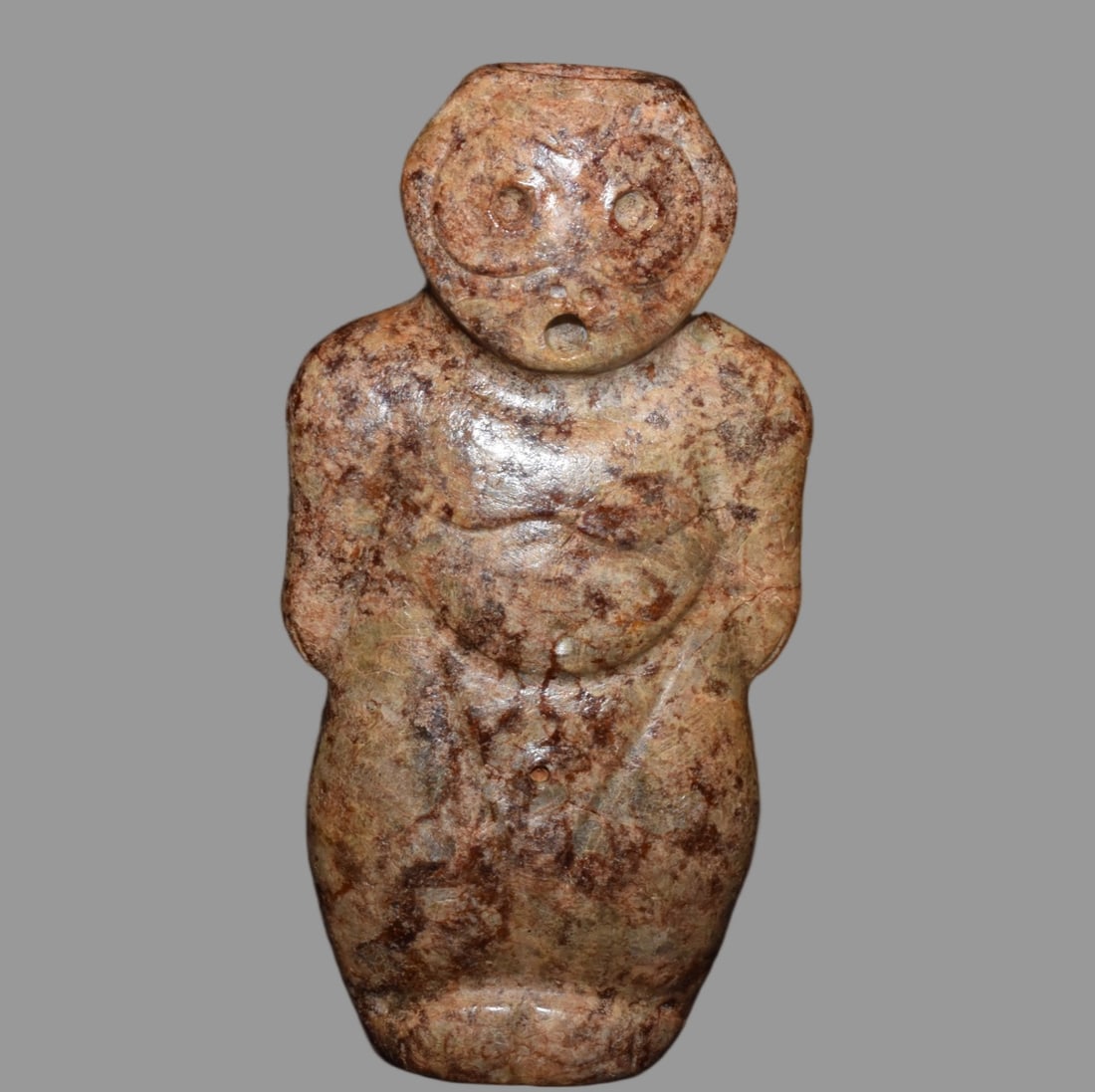 A Exquisite Hemoyu Figures: A Exquisite Hemoyu Figures,Ancient Time, China,Size:7inx3.7in,Weight:940g 河磨玉人,远古时期