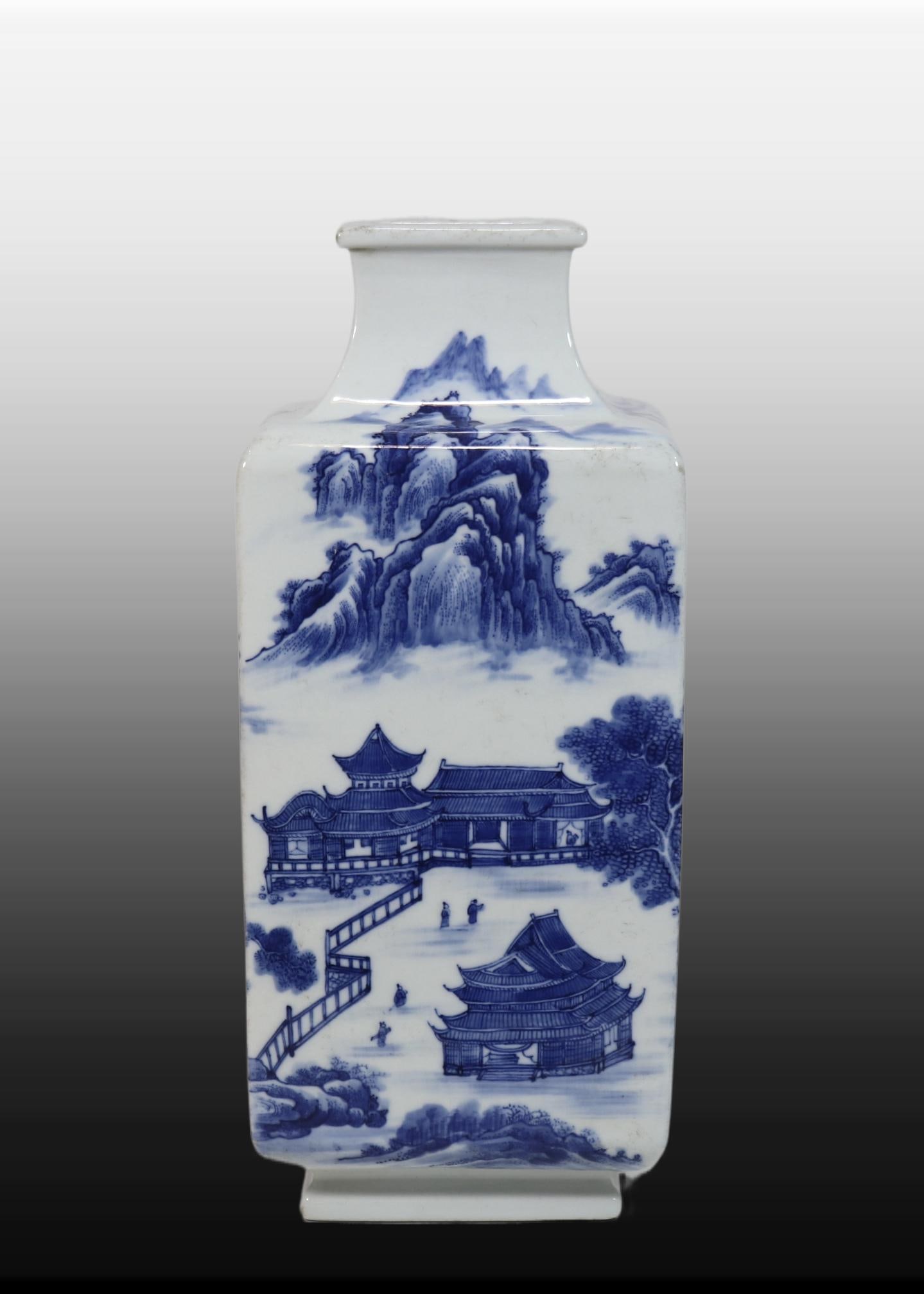 A Exquisite Blue and White Landscape Pattern Vase - 2