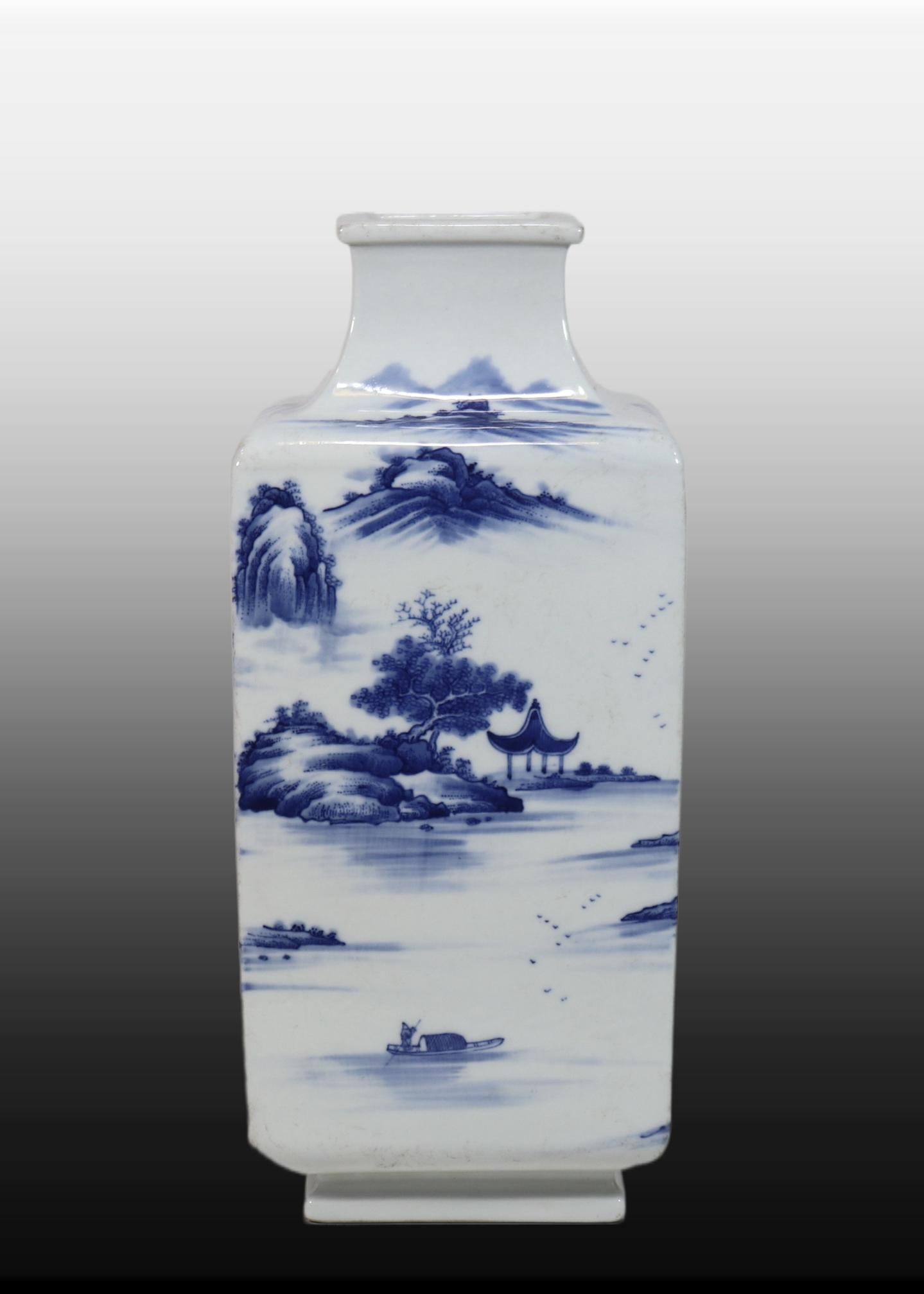 A Exquisite Blue and White Landscape Pattern Vase - 4