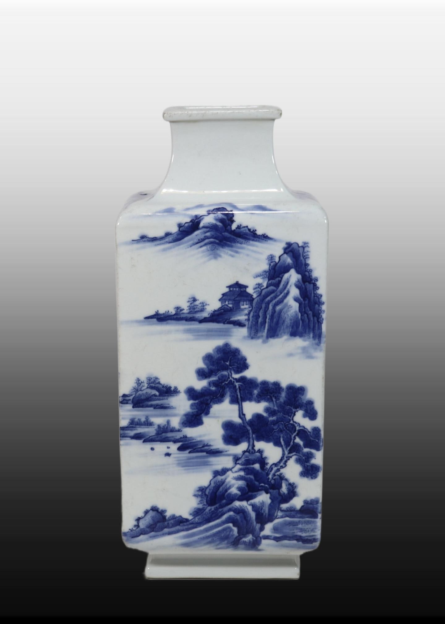A Exquisite Blue and White Landscape Pattern Vase - 5