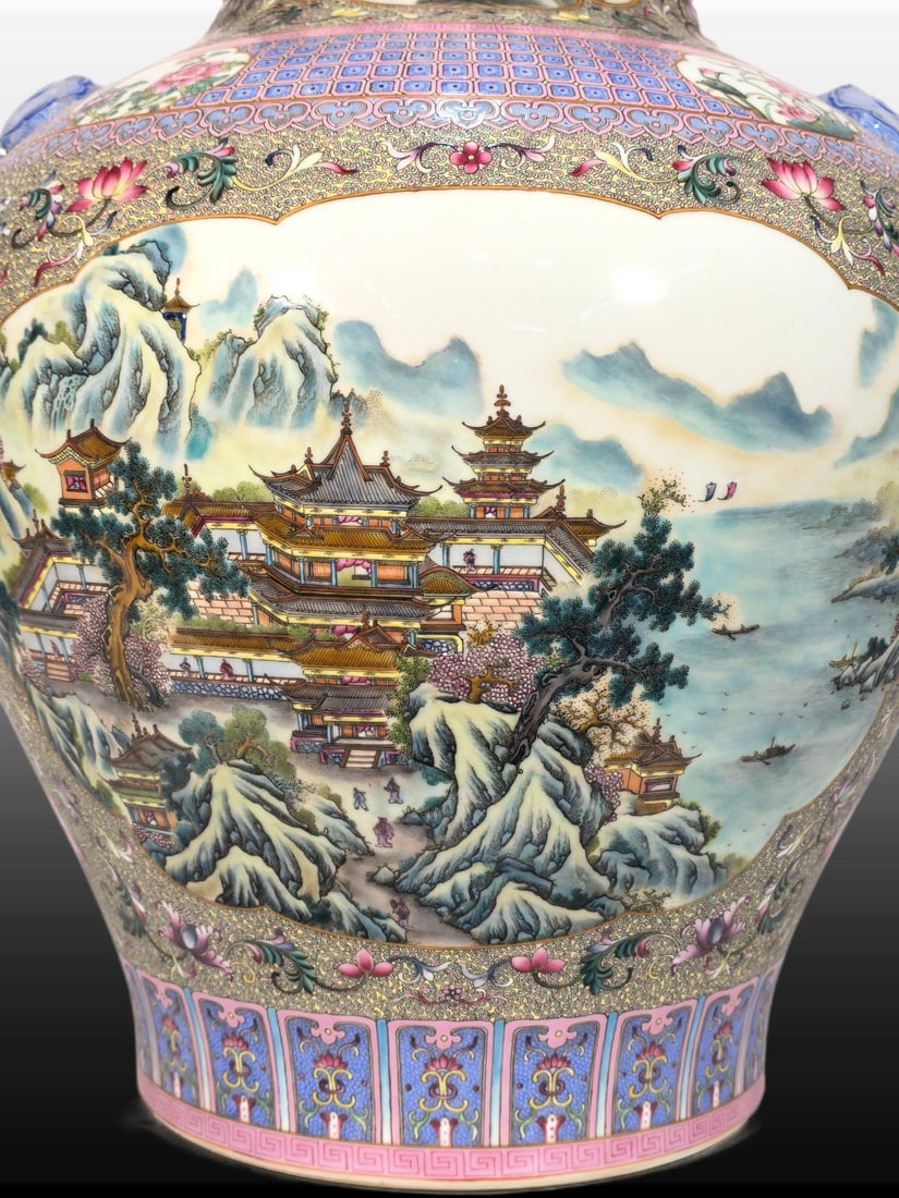 A Exquisite Enamel Landscape Pattern Lion-Ears Vase - 2