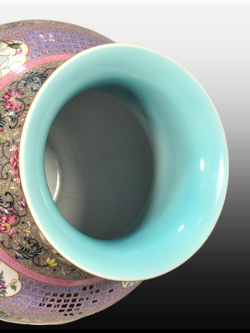 A Exquisite Enamel Landscape Pattern Lion-Ears Vase - 4
