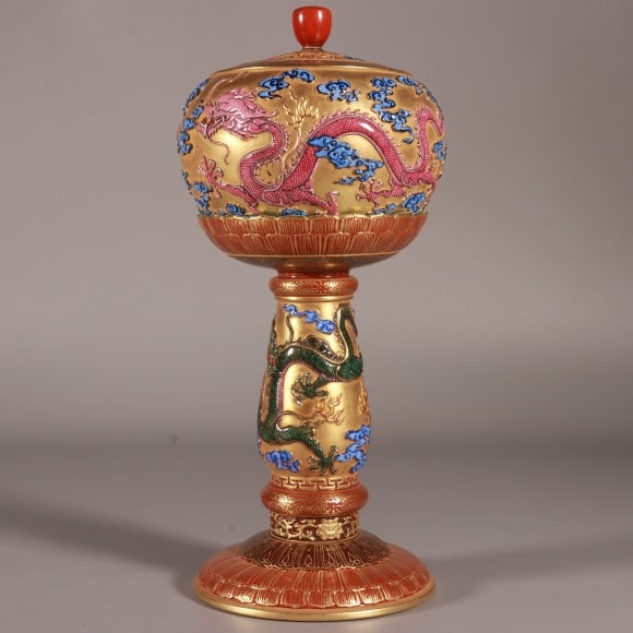 A Exquisite Enamel Gold Ground Dragon Pattern Hatstand - 4