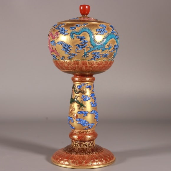 A Exquisite Enamel Gold Ground Dragon Pattern Hatstand - 5