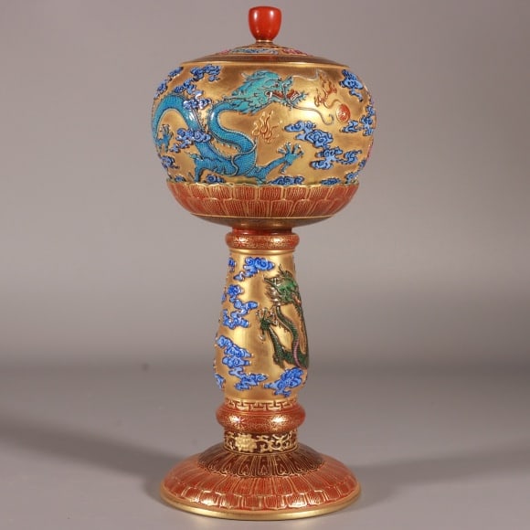 A Exquisite Enamel Gold Ground Dragon Pattern Hatstand - 6