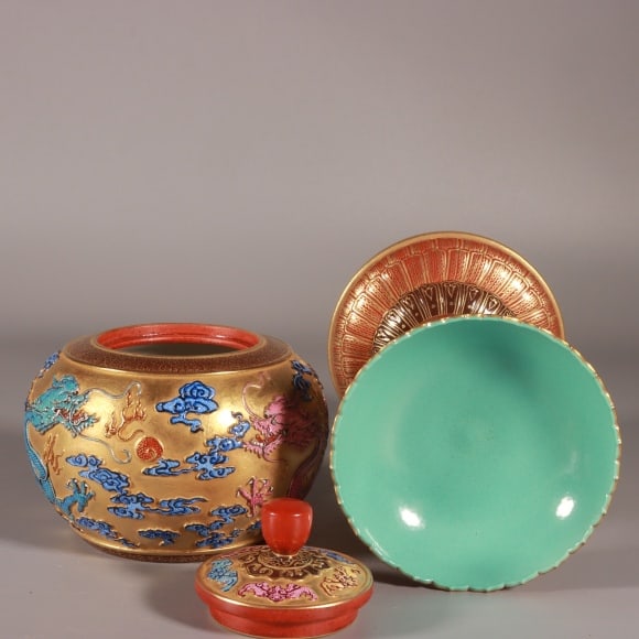 A Exquisite Enamel Gold Ground Dragon Pattern Hatstand - 7