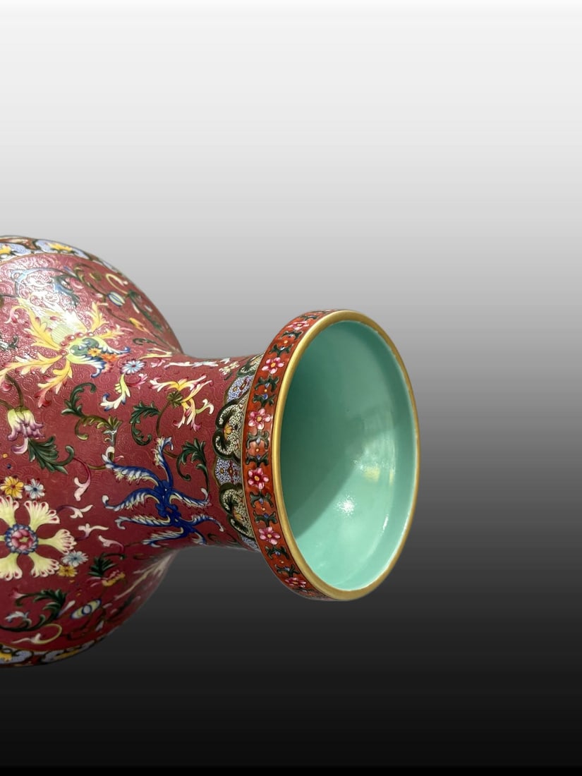 A Exquisite Enamel Ruby Red Landscape Pattern Vase - 5
