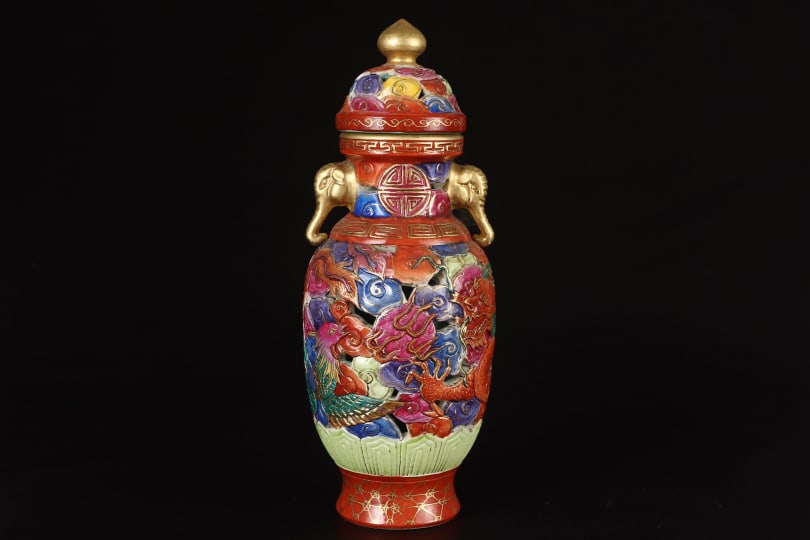 A Exquisite Enamel Painted Gold Dragon Pattern Jar - 2