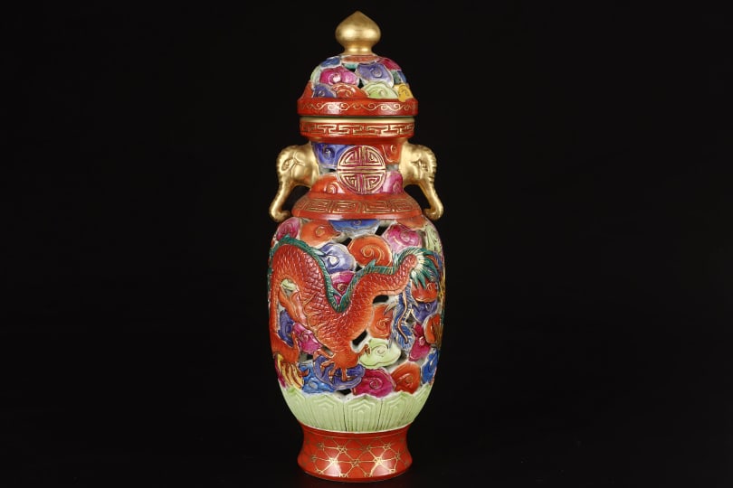 A Exquisite Enamel Painted Gold Dragon Pattern Jar - 4