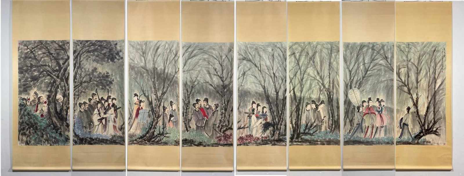 A Set of Chinese Vertical Scroll Ink Paintings of Figures on Paper: A Set of Chinese Vertical Scroll Ink Paintings of Figures on Paper,Modern Time of China,Fu Baoshi,withoutframesize:222inx54.3in