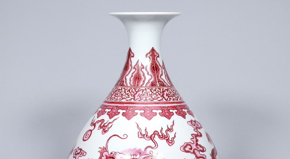A Exquisite Enamel Ruby Red-Glazed Dragon Pattern Vase - 4