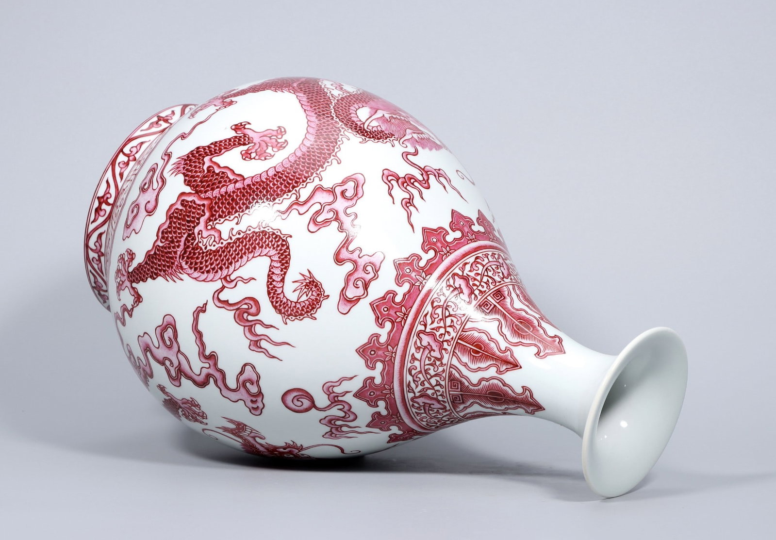 A Exquisite Enamel Ruby Red-Glazed Dragon Pattern Vase - 6