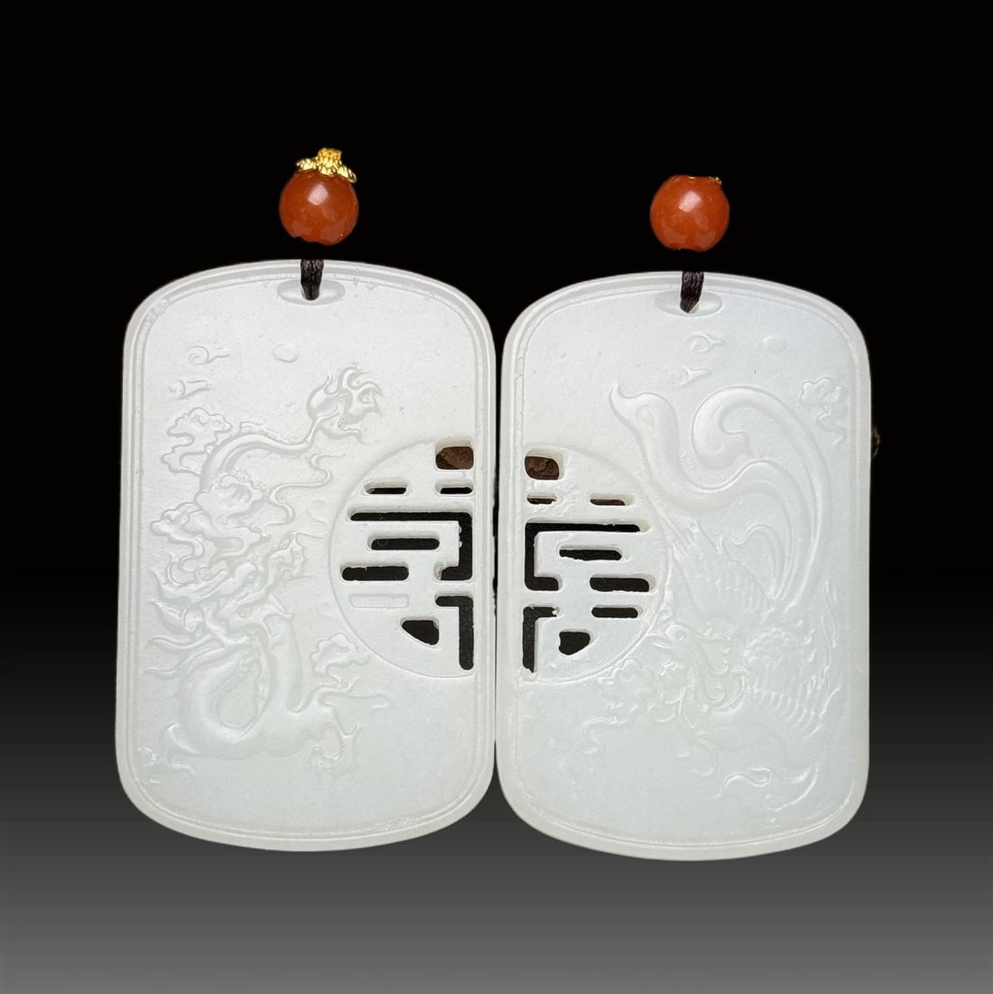 A pair of Exquisite Hotan Jade Dragon and Phoenix Pattern Plaques (1 of 7)