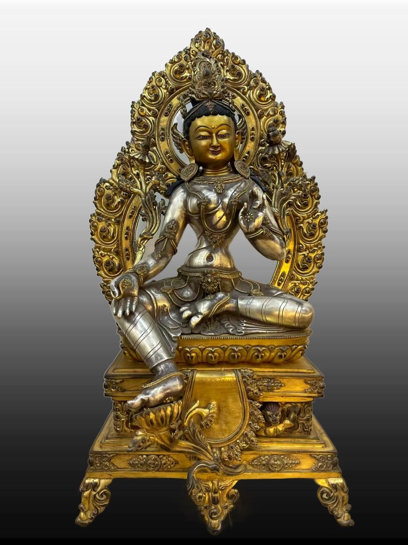 A Exquisite Gilt Bronze Gilt Silver Tara Ornament: A Exquisite Gilt Bronze Gilt Silver Tara Ornament,Ming Dynasty, China,Size:31.9in 铜鎏金鎏银度母摆件,中国明代