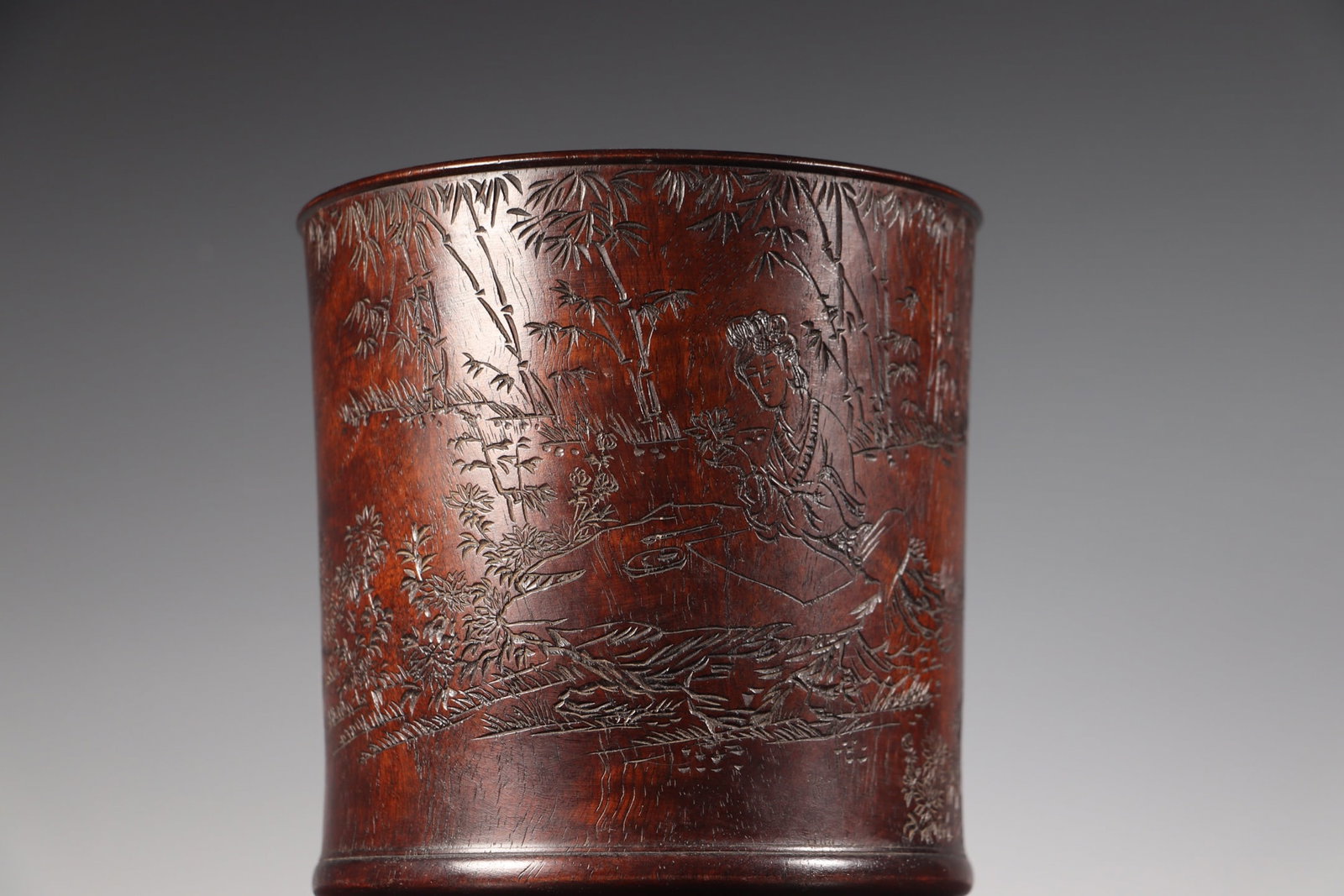 A Exquisite Huanghuali Wood Character and Story Pattern Brush Pot: A Exquisite Huanghuali Wood Character and Story Pattern Brush Pot,Qing Dynasty, China,Size:6.1inx6.1in,Weight:850g 黄花梨人物故事纹笔筒,