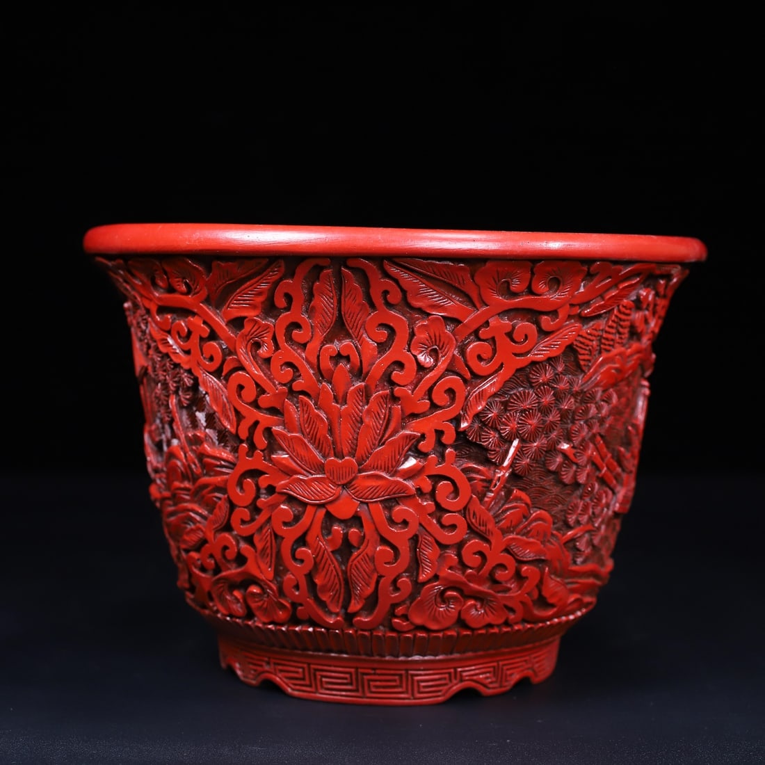 A Exquisite Carved Red Lacquer Landscape Pattern Flowerpot - 4
