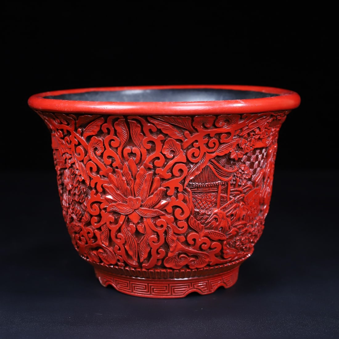 A Exquisite Carved Red Lacquer Landscape Pattern Flowerpot - 8