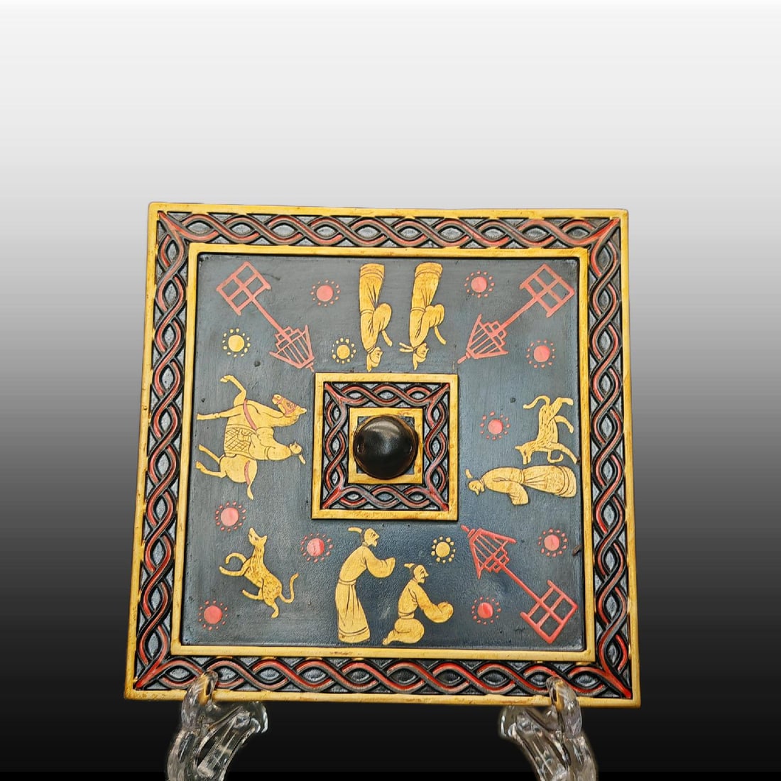 A Exquisite Gilt Bronze Lacquer Painted Color Figures Mirror (1 of 8)