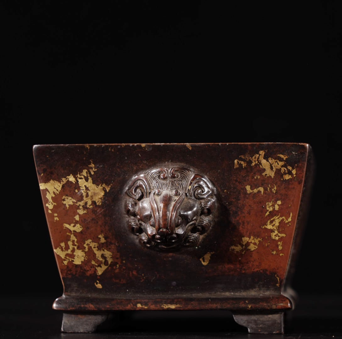 A Exquisite Red Copper Gold-Splashed Incense Burner - 4