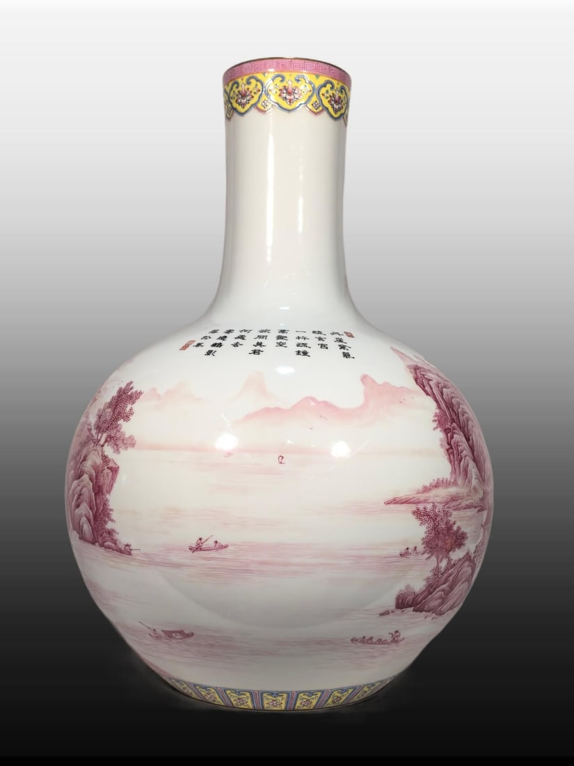 A Exquisite Enamel Agate Red Landscape Pattern Vase - 6