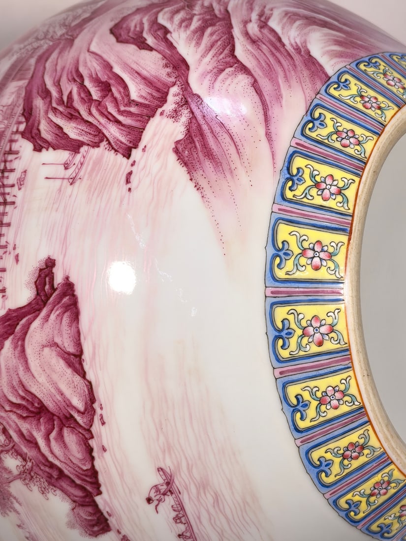 A Exquisite Enamel Agate Red Landscape Pattern Vase - 7