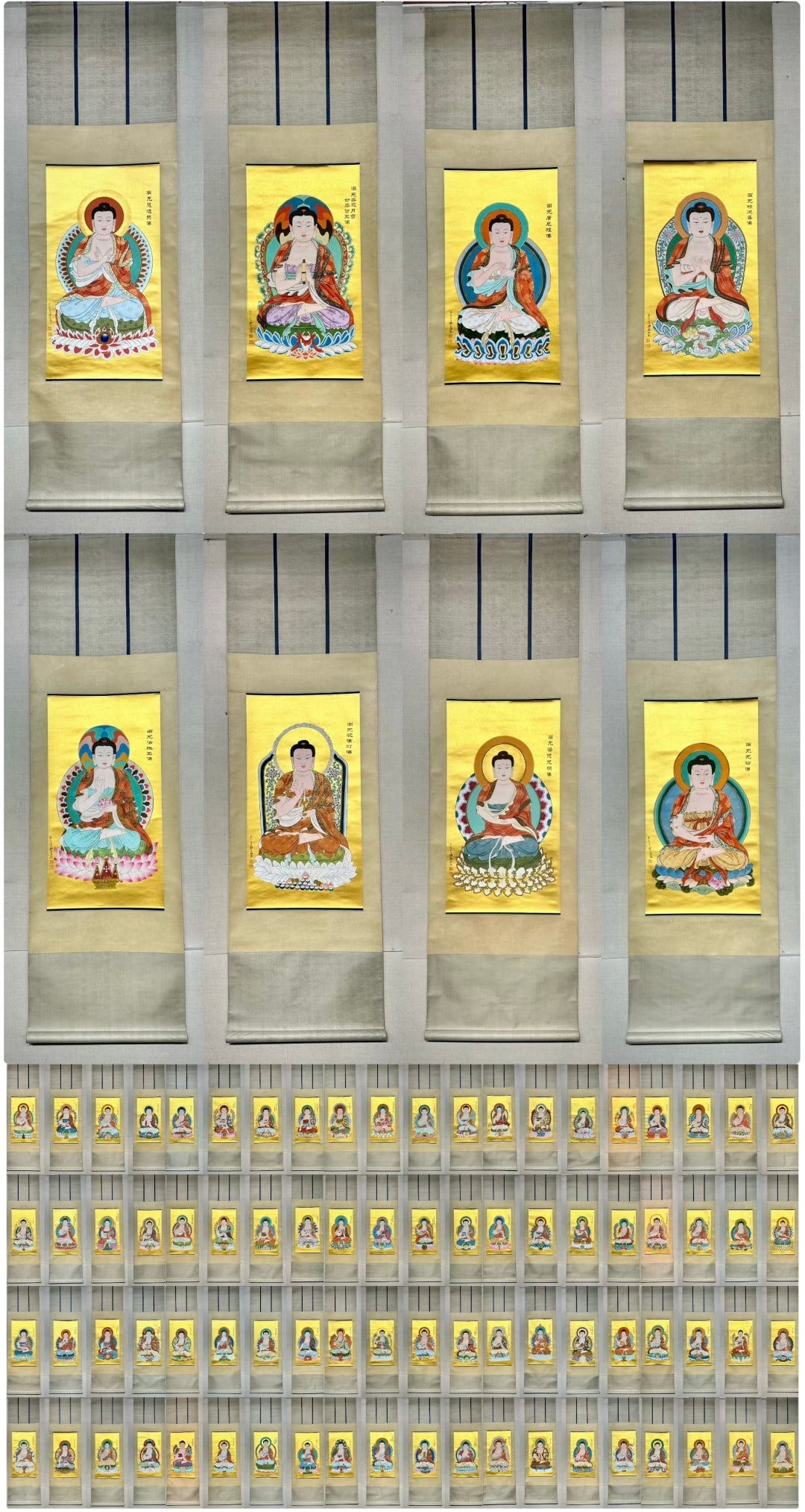A Set of Chinese Vertical Scroll Ink Paintings of Buddha Statue on Paper: A Set of Chinese Vertical Scroll Ink Paintings of Buddha Statue on Paper,Modern Time of China,Zhang Daqian,without frame size:34.6inx18.9in
