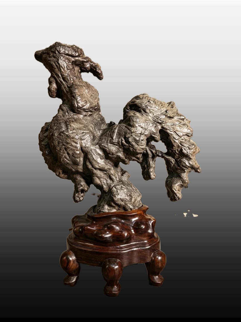 A Exquisite Lingbi Stone Fowl Ornament: A Exquisite Lingbi Stone Fowl Ornament,Qing Dynasty, China,Size:11.8inx4.3inx16.1in,Weight:7755g 灵璧石鸡摆件,中国清代