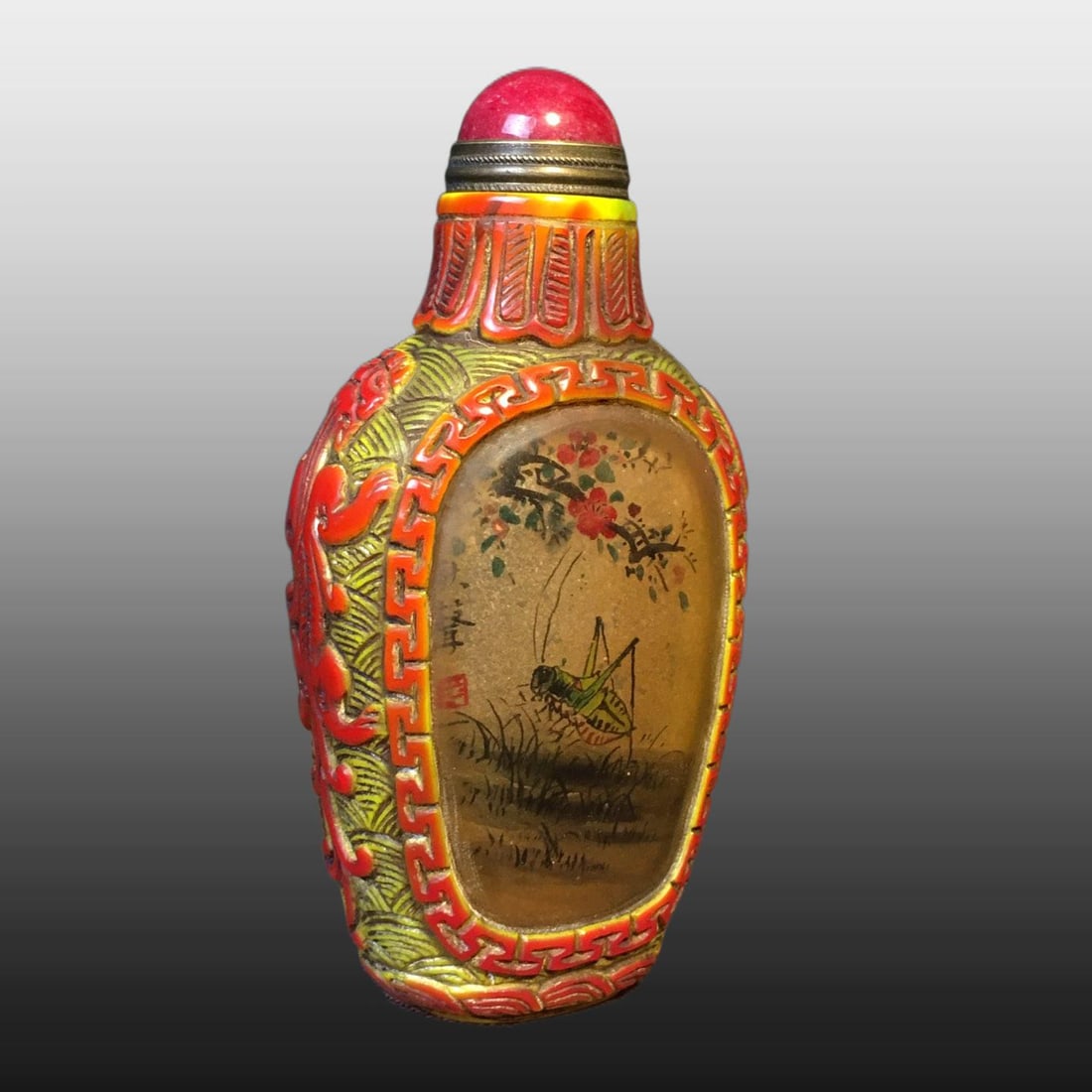 A Exquisite Colored glaze Grass and Insect Pattern Snuff Bottle - 4