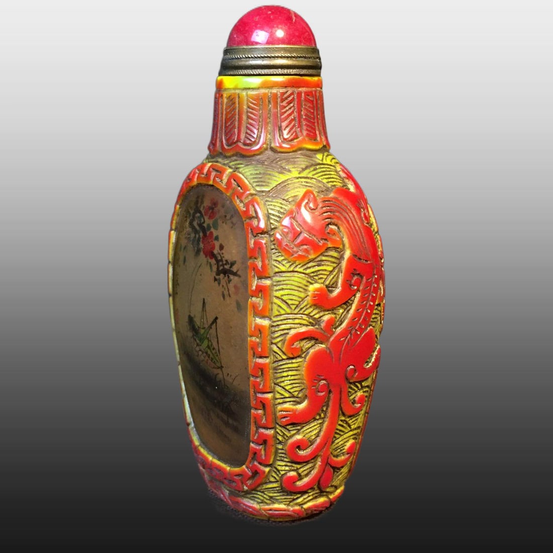 A Exquisite Colored glaze Grass and Insect Pattern Snuff Bottle - 5