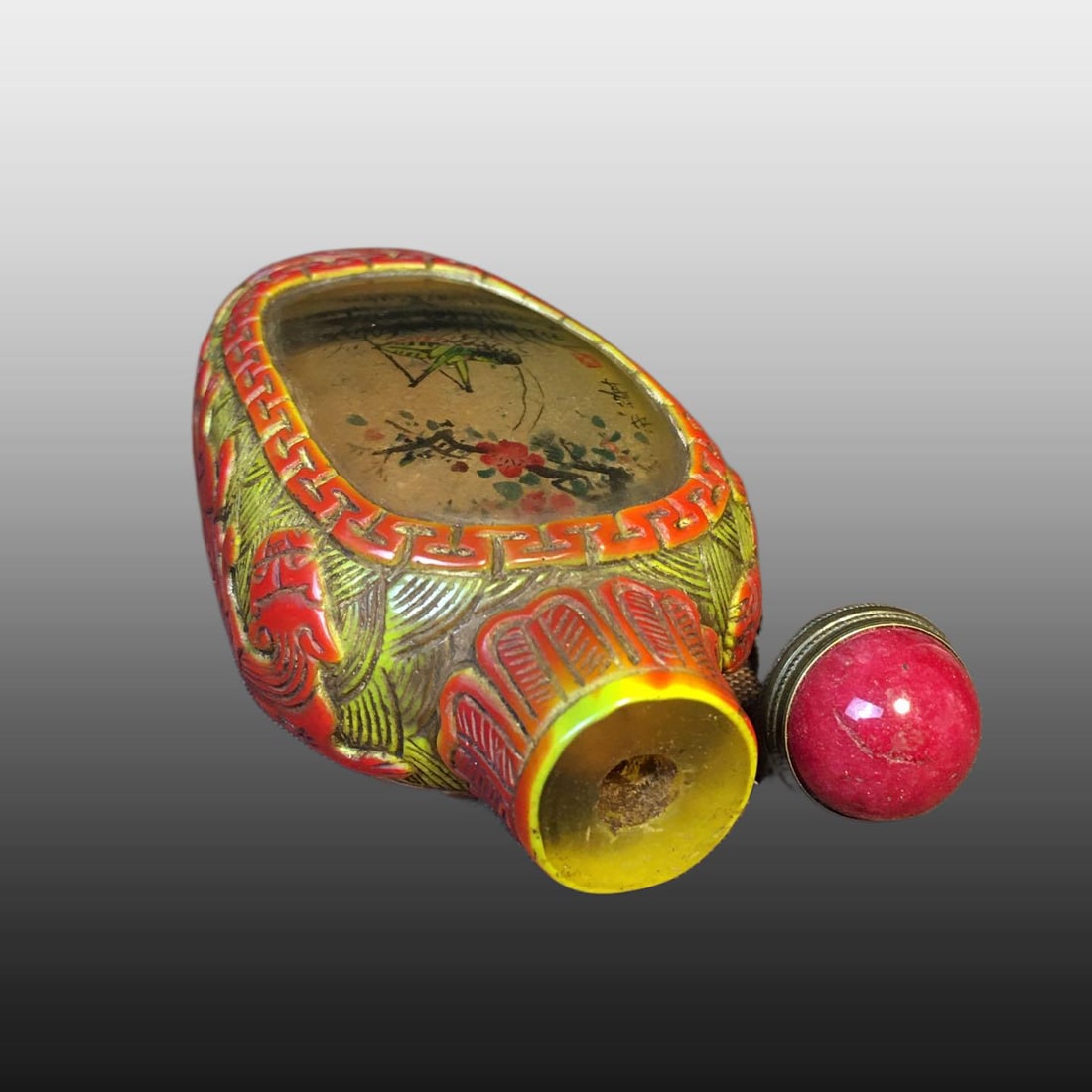 A Exquisite Colored glaze Grass and Insect Pattern Snuff Bottle - 8