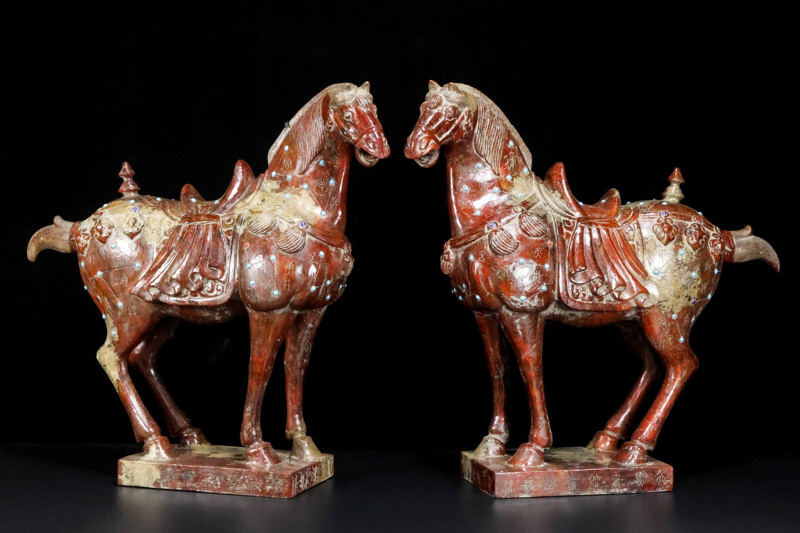 A pair of Exquisite Hotan Jade Horse Ornament: A pair of Exquisite Hotan Jade Horse Ornament,Tang Dynasty, China,Size:21.3inx7.1inx20.1in,Weight:53000g