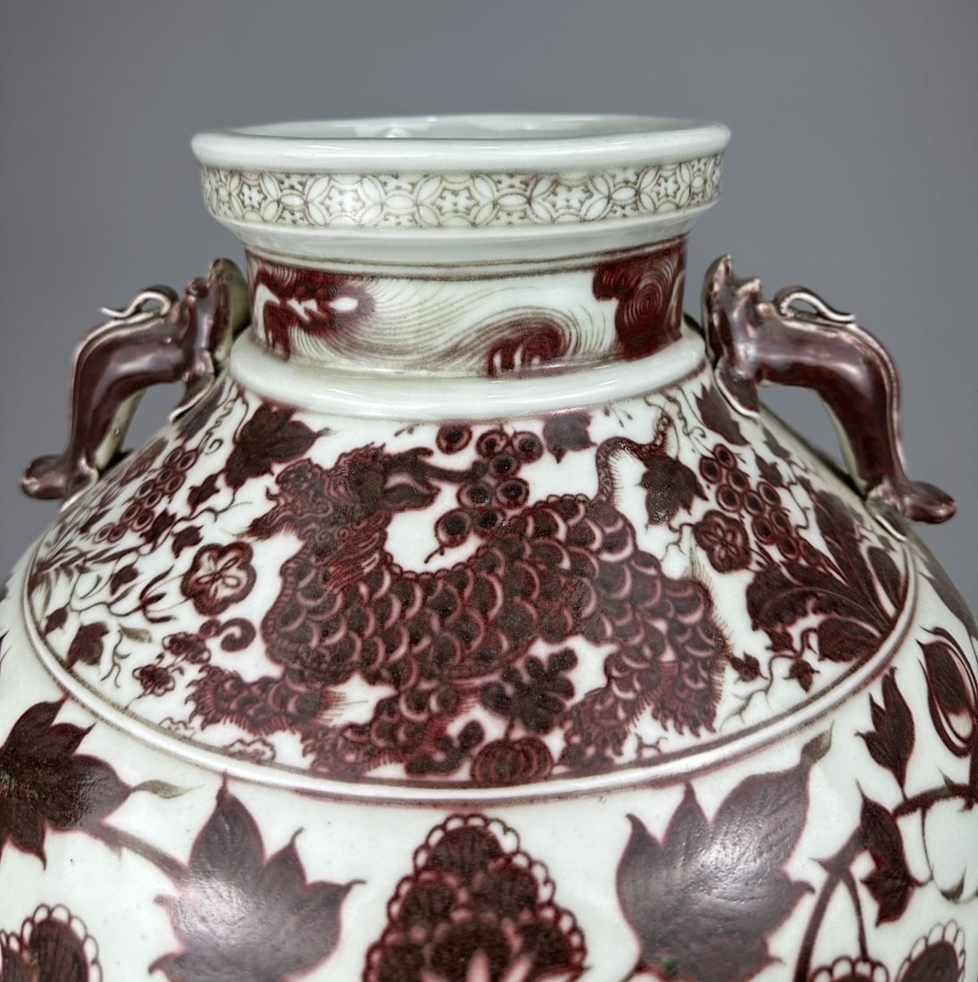 Underglaze-Red Lotus Pattern Double-Ears Jar - 2