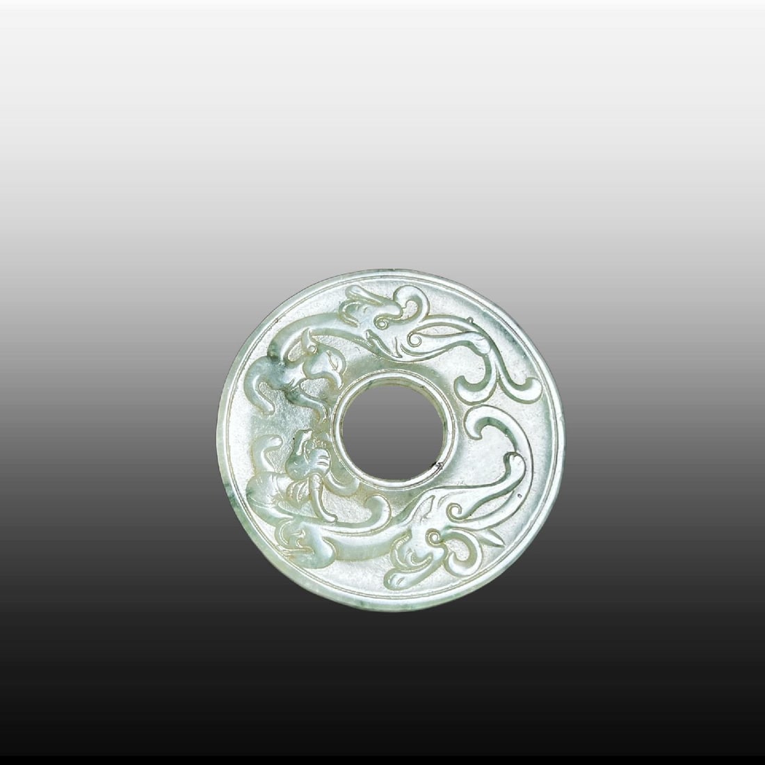 A Exquisite Jadeite Dragon and Phoenix Pattern Jade Bi - 2