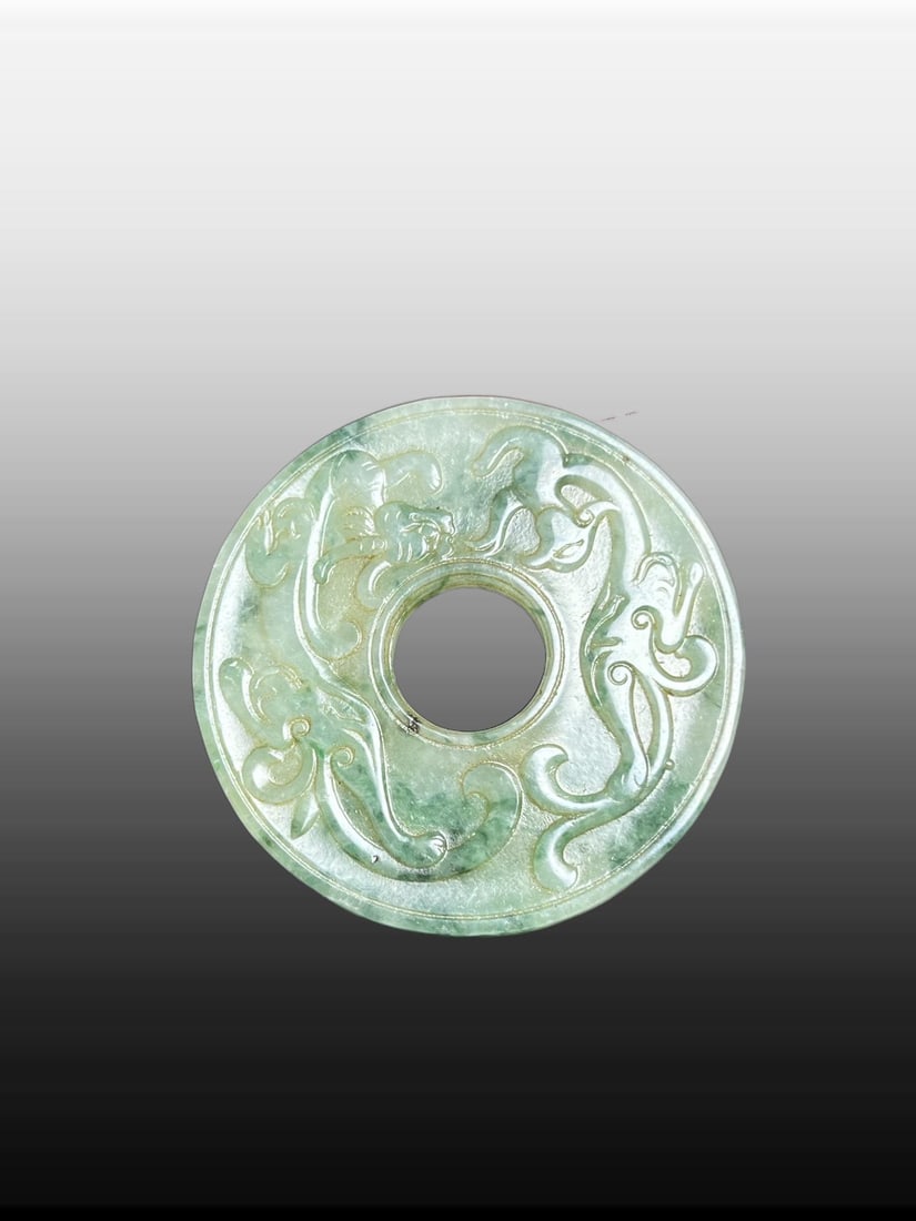 A Exquisite Jadeite Dragon and Phoenix Pattern Jade Bi - 3