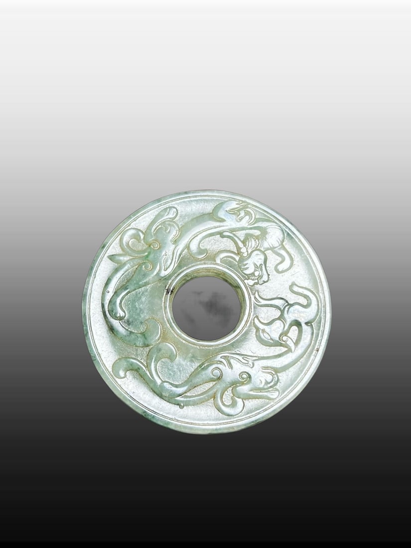 A Exquisite Jadeite Dragon and Phoenix Pattern Jade Bi - 4