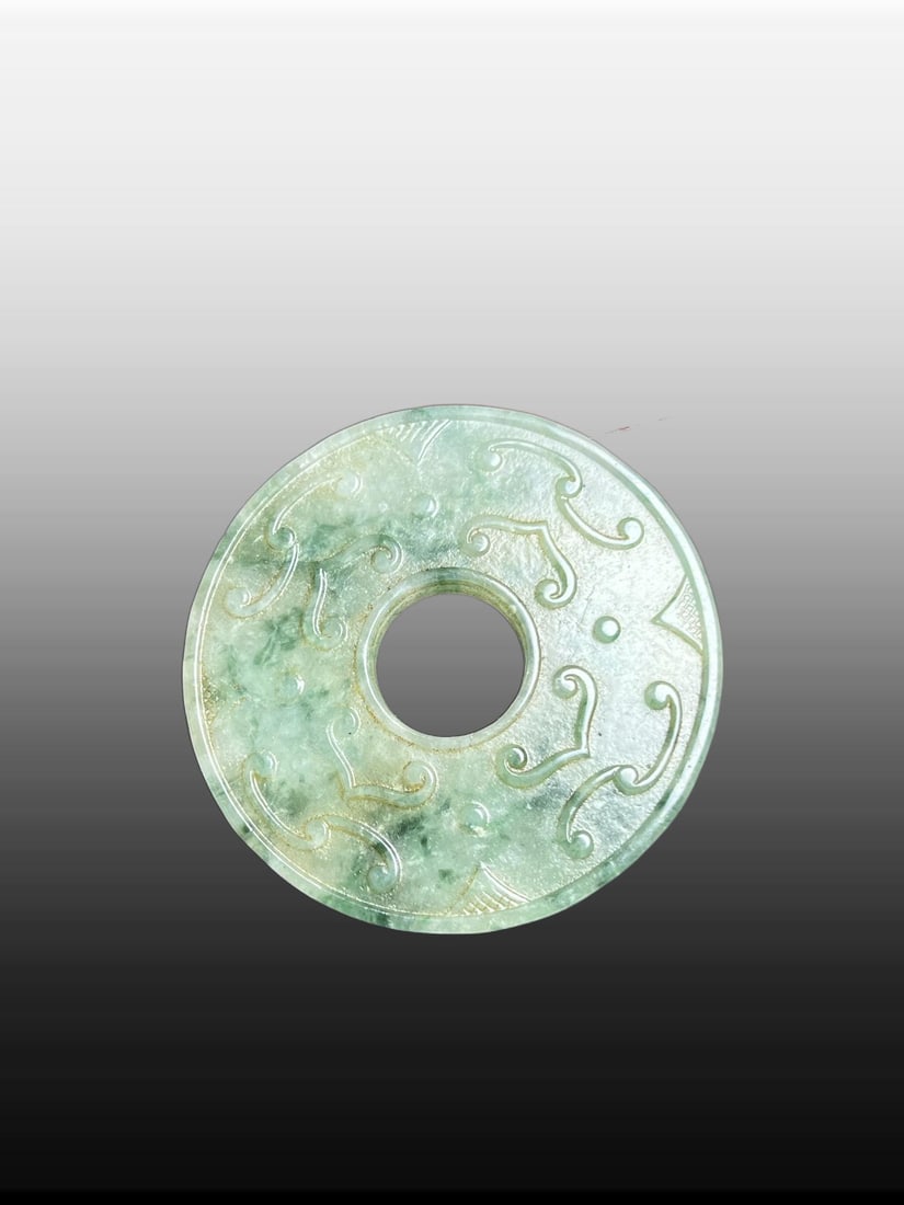 A Exquisite Jadeite Dragon and Phoenix Pattern Jade Bi - 7