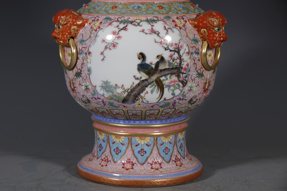 A Exquisite Enamel Lotus Pattern Flower and Bird Pattern Vase - 3