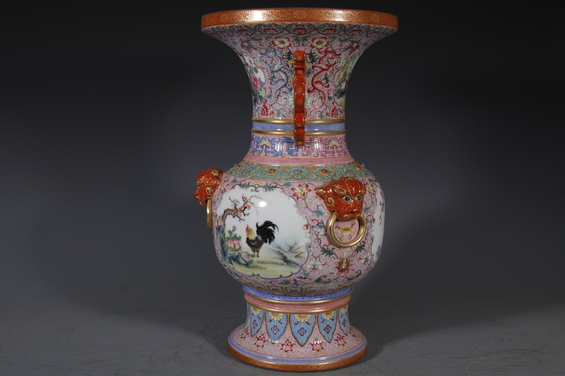A Exquisite Enamel Lotus Pattern Flower and Bird Pattern Vase - 4