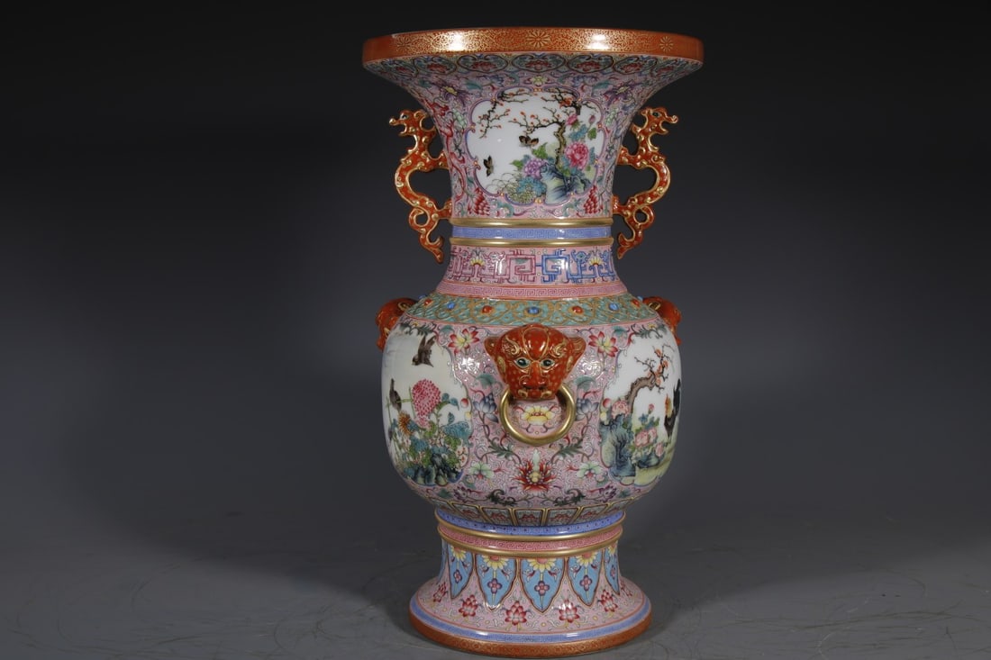 A Exquisite Enamel Lotus Pattern Flower and Bird Pattern Vase - 5