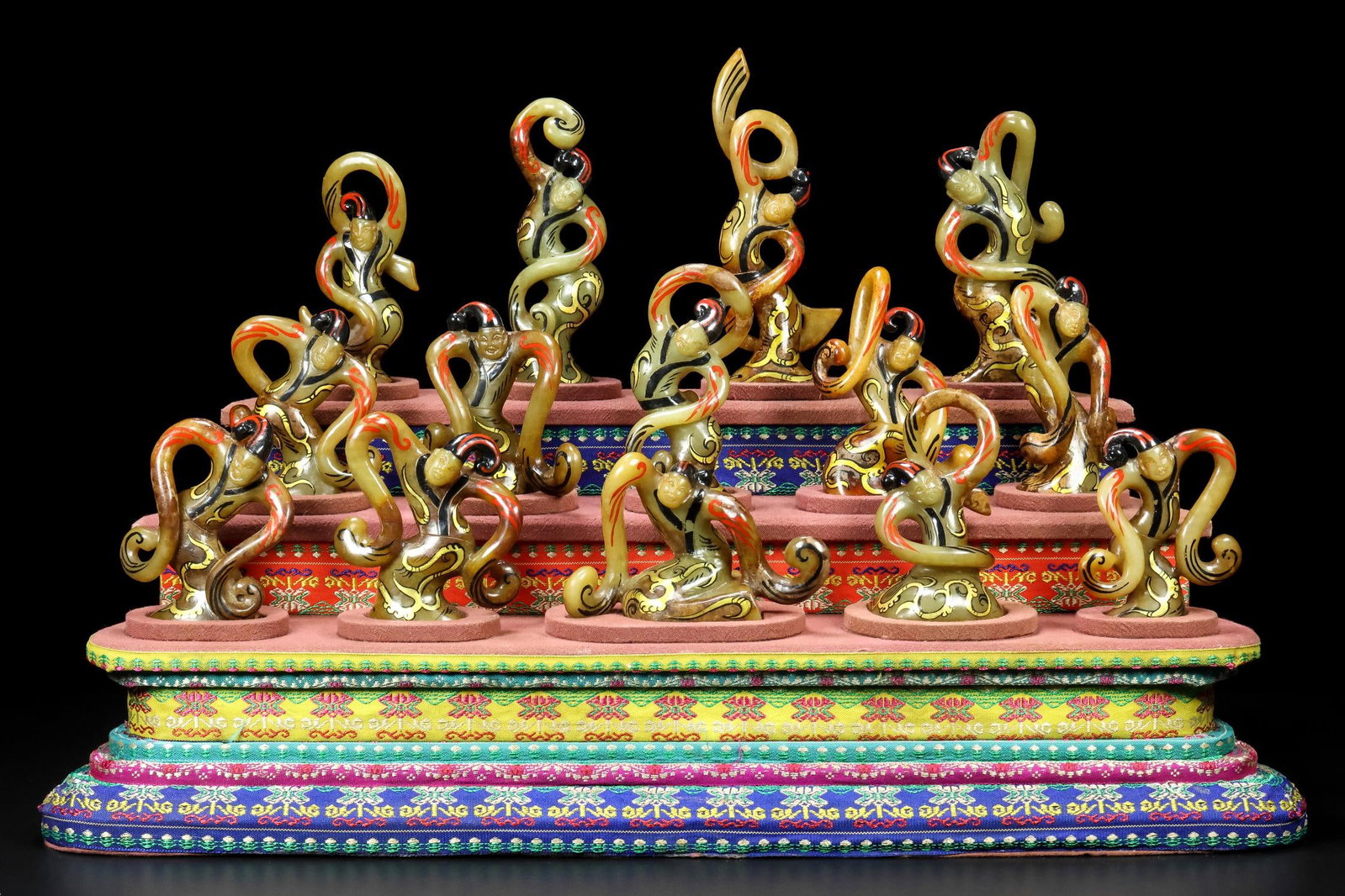 A Exquisite Hotan Jade Painted Color Figures Ornament: A Exquisite Hotan Jade Painted Color Figures Ornament,Han Dynasty, China,Size:3.1inx1.6inx5.5in,Weight:1540g