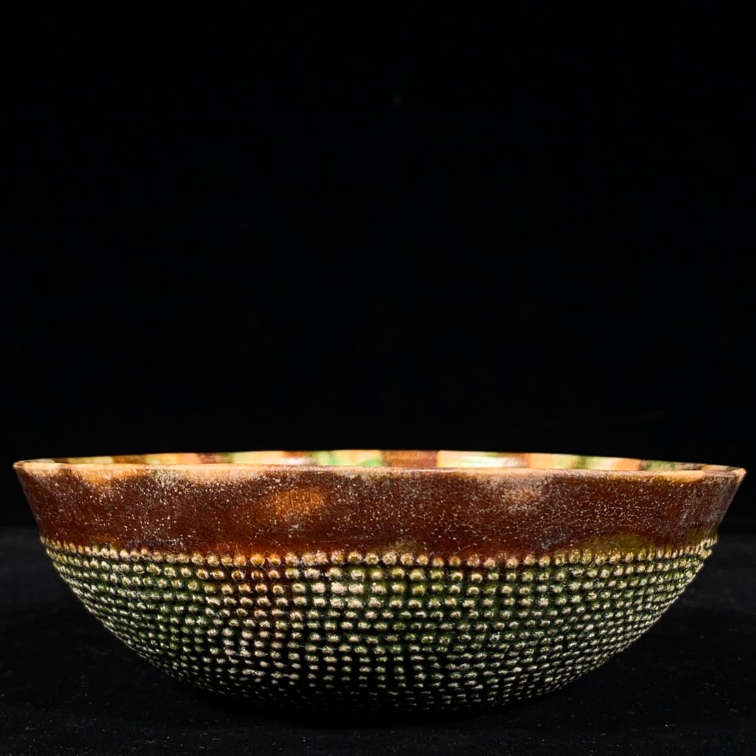 A Exquisite Tang Tri-Color Glazed Pottery Bowl: A Exquisite Tang Tri-Color Glazed Pottery Bowl,Tang Dynasty, China,Size:2inx6.1in 唐三彩碗,中国唐代