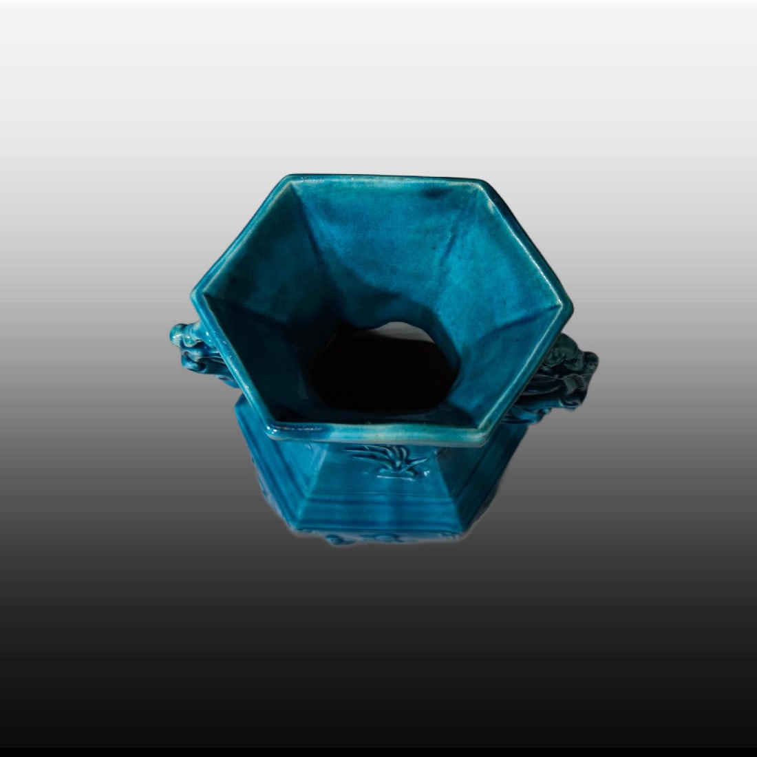A Exquisite Peacock Blue Glazed Phoenix Pattern Double-Ears Vase - 4