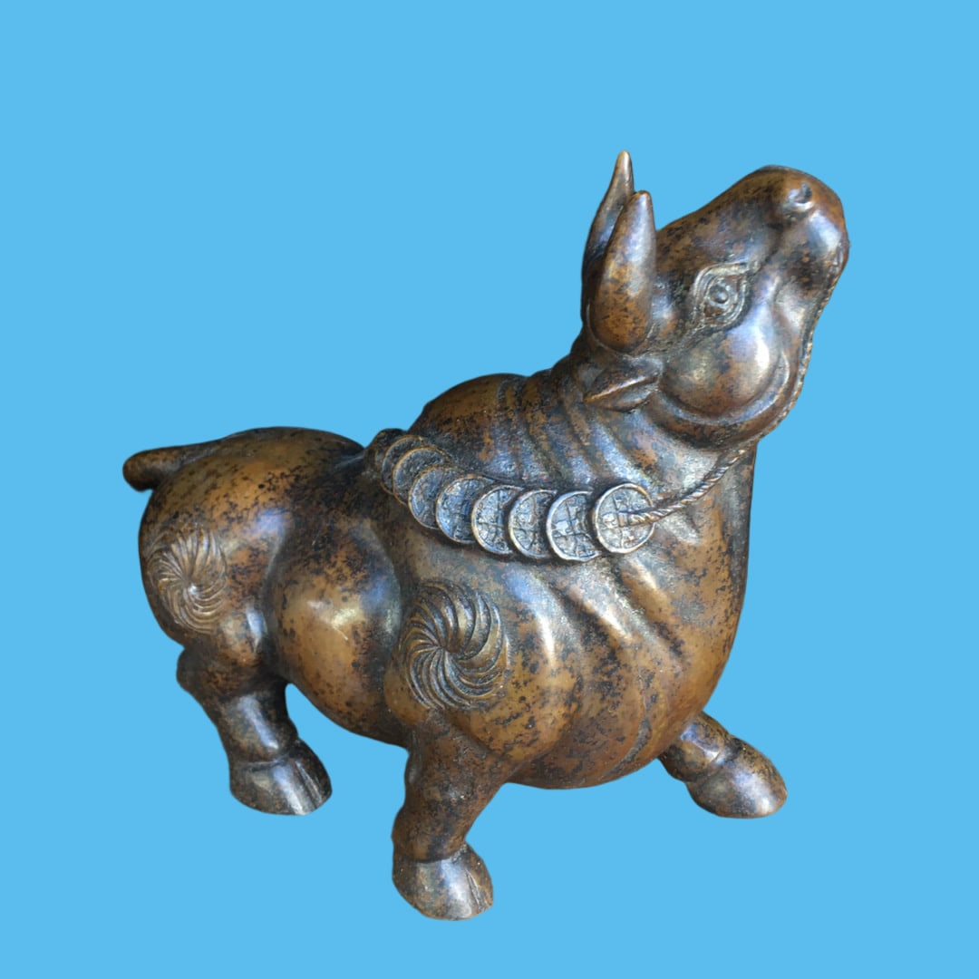 A Exquisite Copper-Bodied Buffalo Ornament - 3