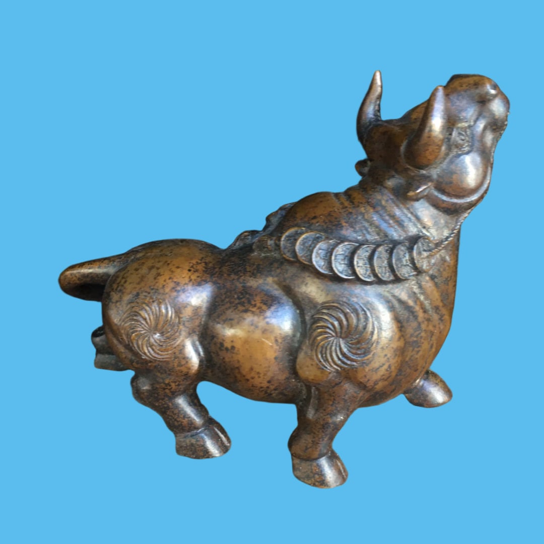 A Exquisite Copper-Bodied Buffalo Ornament - 4